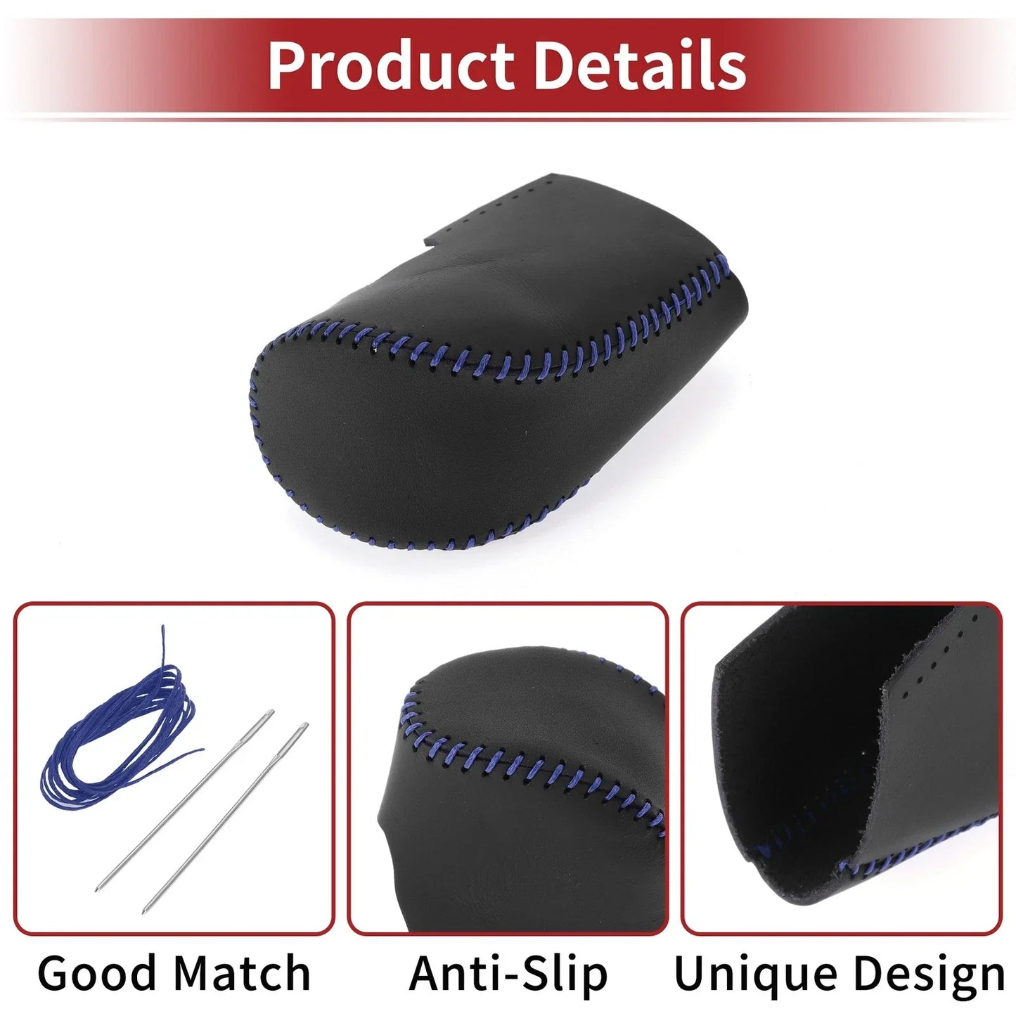 Car Gear Shift Knob Cover for Honda HR-V 2023-2024 Black Blue Faux Leather