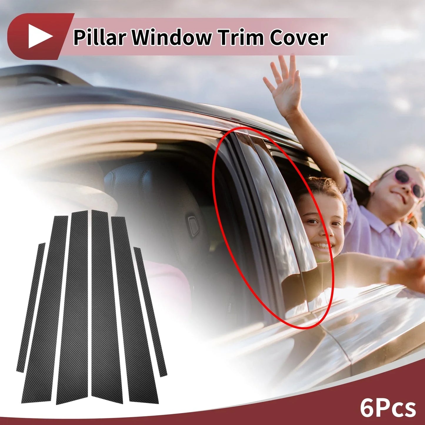 6 x Car Door Pillar Window Trim for Honda Civic (2001-2005) Black Carbon Fiber