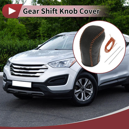 Car Gear Shift Knob Cover for Hyundai Tucson 2015-2018 Black Brown Faux Leather