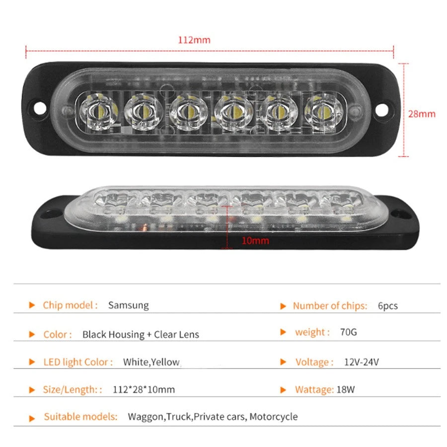 10 x Amber Recovery Strobe 6 LED Lights for Grill Breakdown Beacon