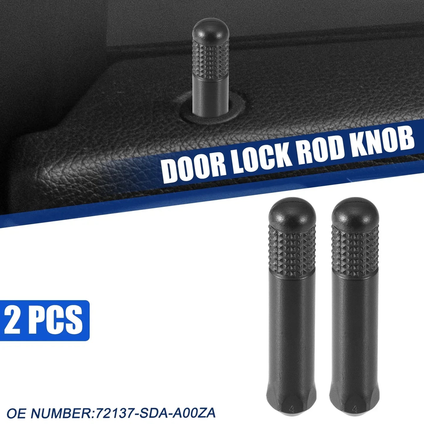 2 x Door Lock Rod Knobs Black for Honda Accord (2003-2007)