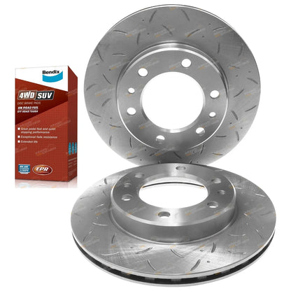 Drilled Slotted Front Disc Brake Rotors + Pads for Landcruiser (1980���1990)