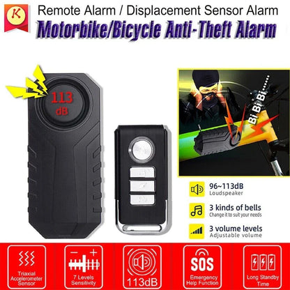 113dB Motorcycle Alarm Anti-Theft Vibration Security System with Remote