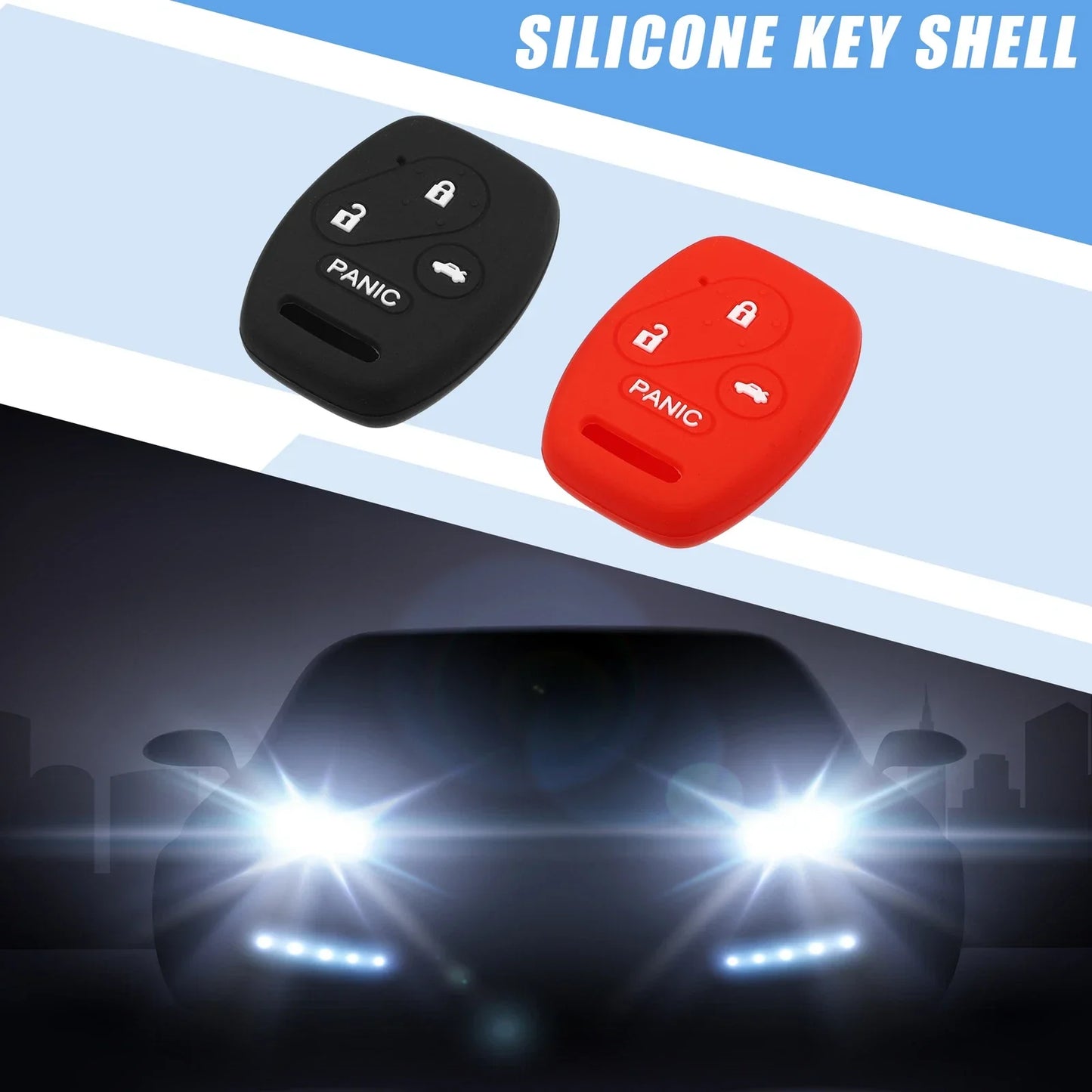 Smart Key Fob Cover for Honda Accord Civic CR-V Pilot Black Red (2 x)