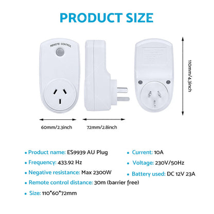Wireless Power Switch Mains Socket & Remote Controller AU Plug (1 Pack)