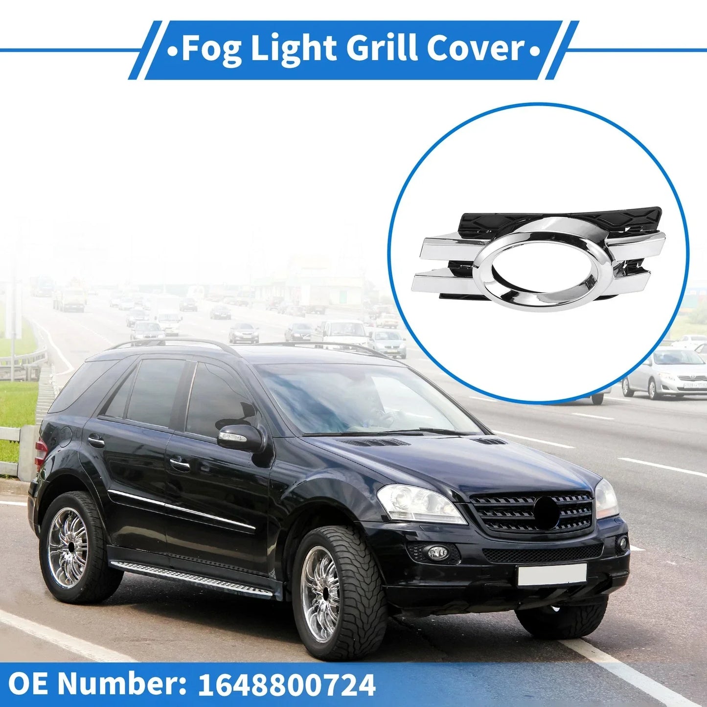 Front Left Fog Light Grill for Mercedes-Benz (2007-2012) Silver, Black
