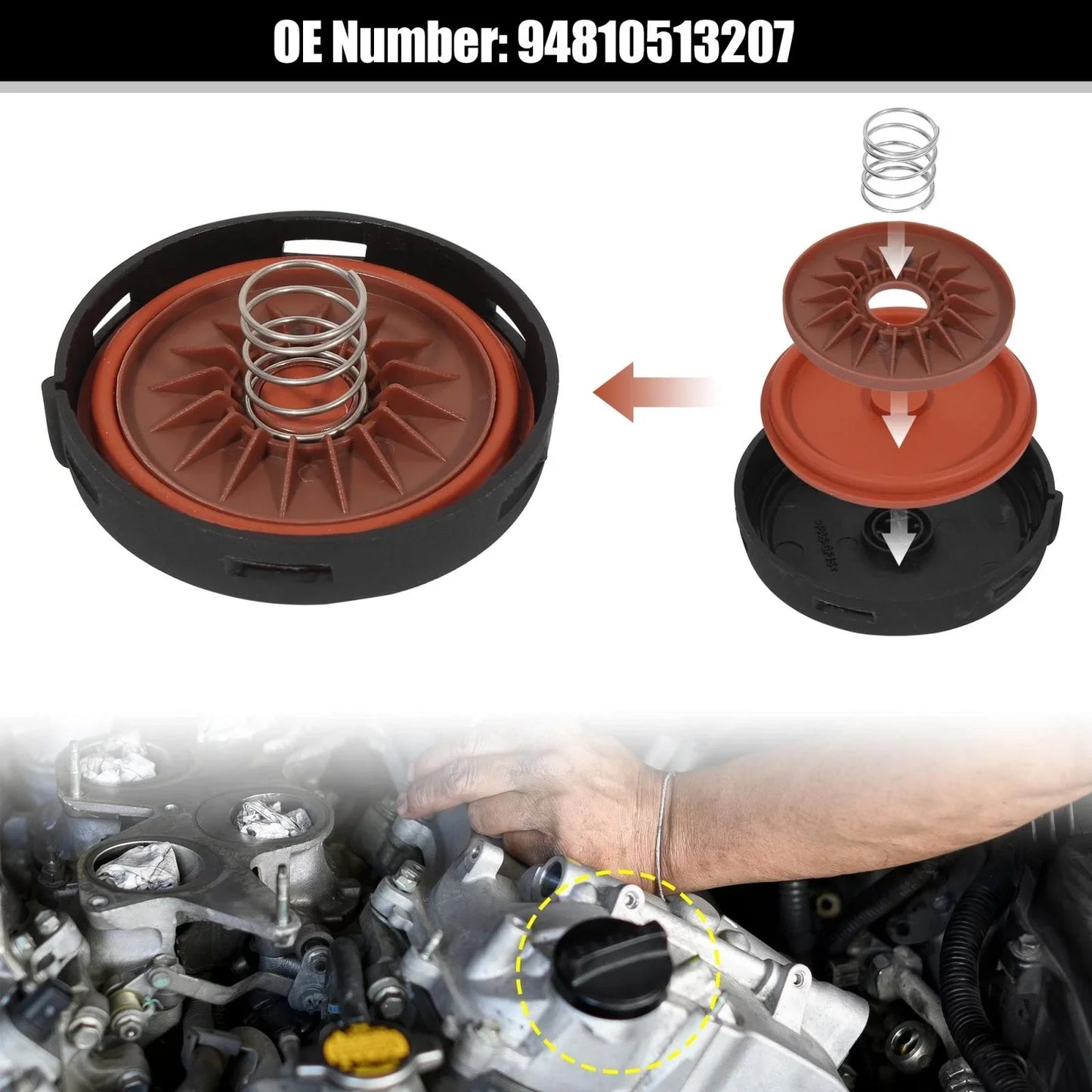 Engine Valve Cover Cap for Porsche Cayenne 2003-2006, Black, 94810513207