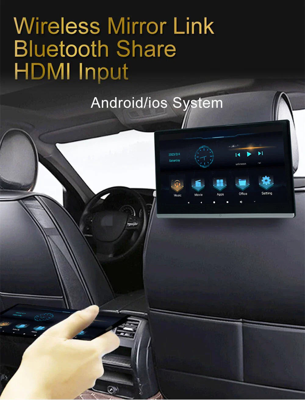 14 Inch 1080P Rotatable Headrest TV Monitor for Android Car
