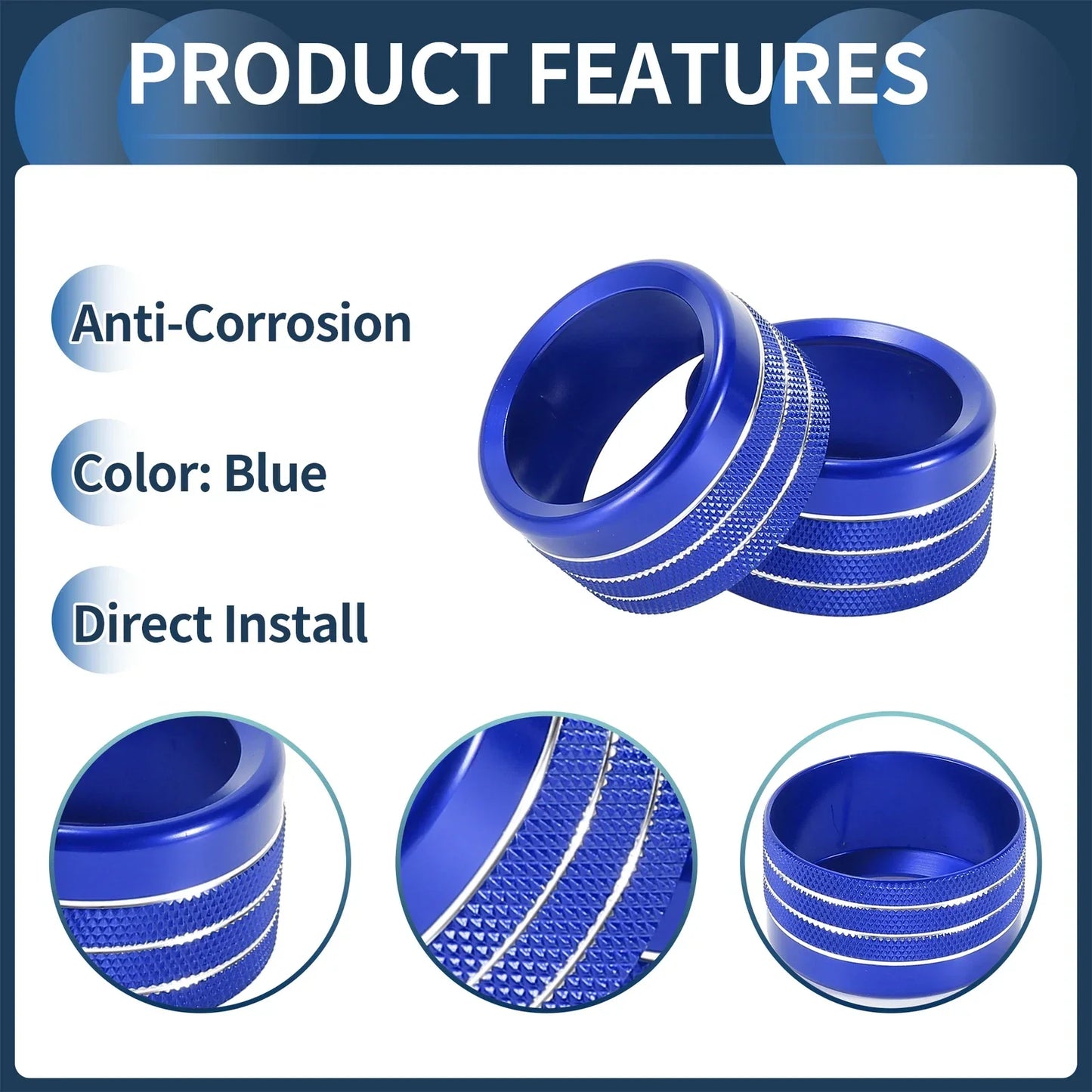 Center Console Audio Media Switch Knob Cover for Dodge Ram (2019-2021) 2 x Blue