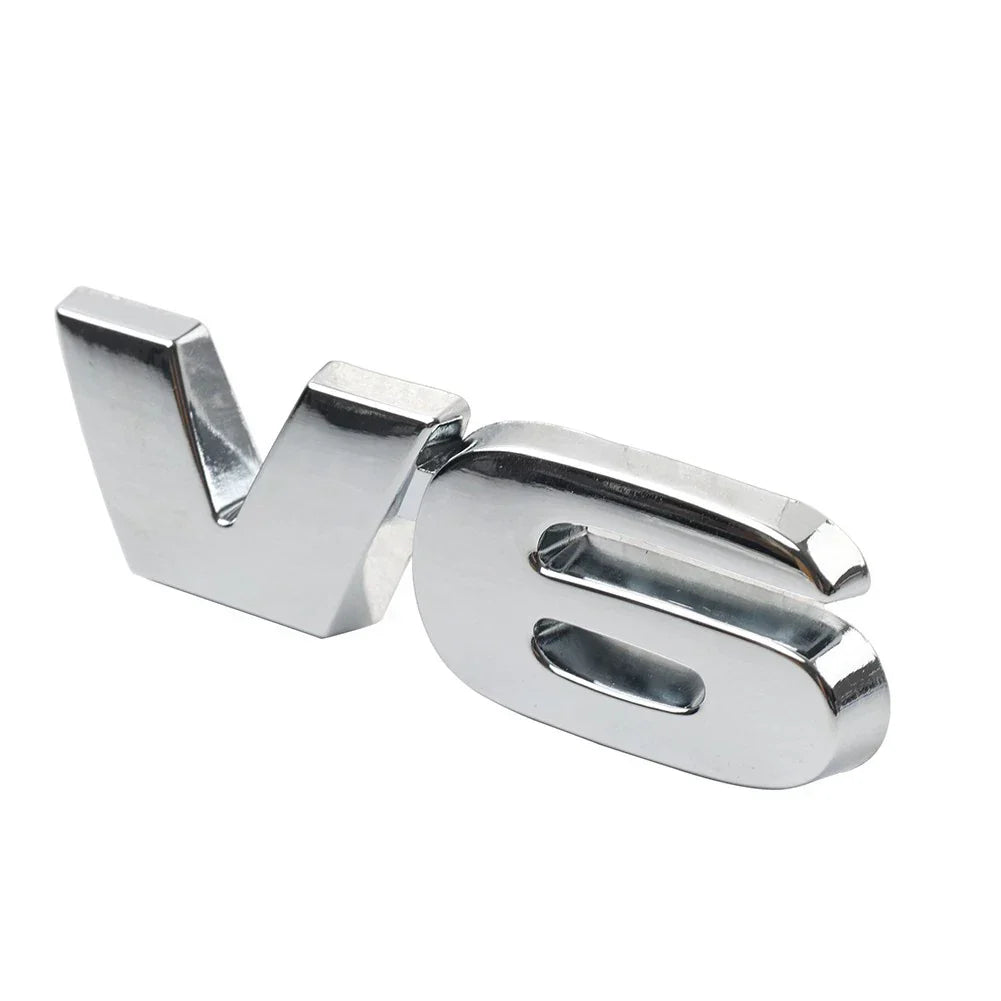 Universal Metal V6 Logo Car Emblem Badge for Fender Trunk Engine Silver