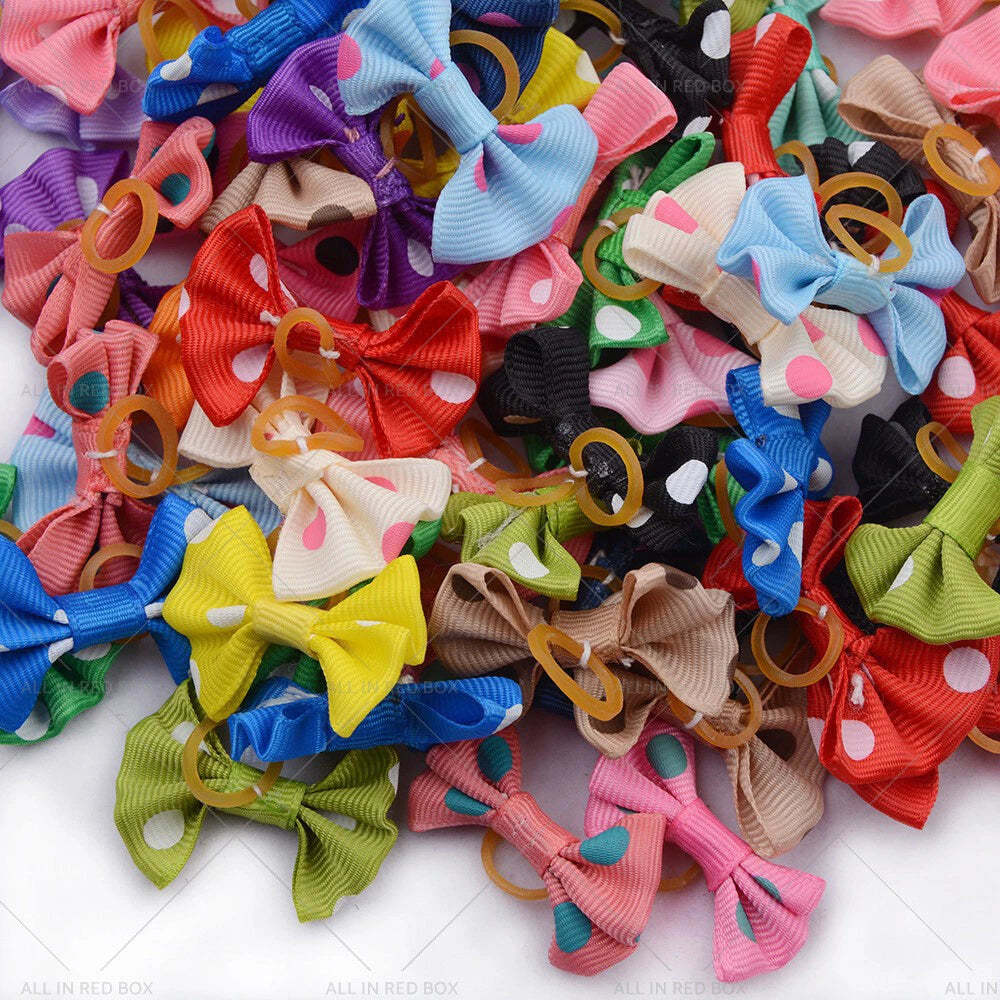 100PCS Cat Grooming Hair Bows & Rubber Bands for Small Dogs & Puppies