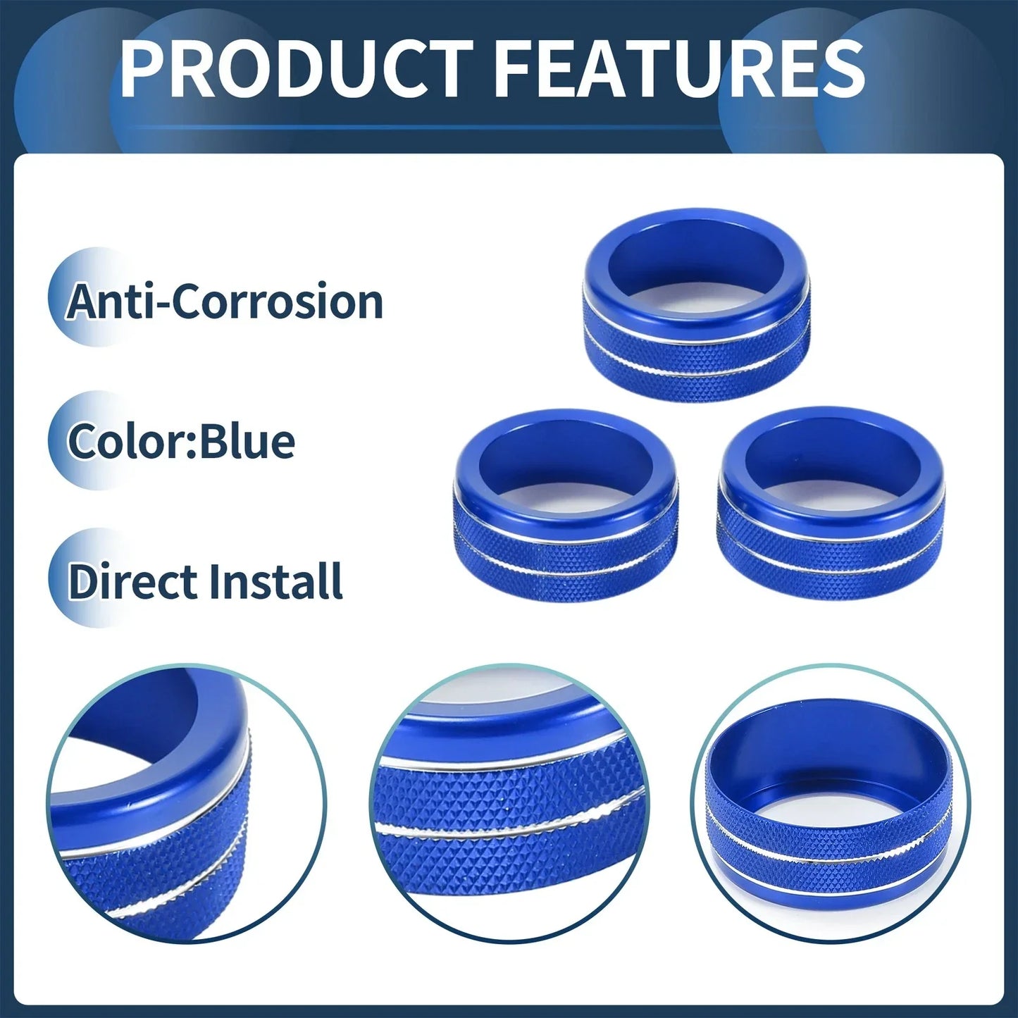 AC Media Volume Switch Knob Cover Ring for Honda CR-V (2023-2024) - 3 x Blue