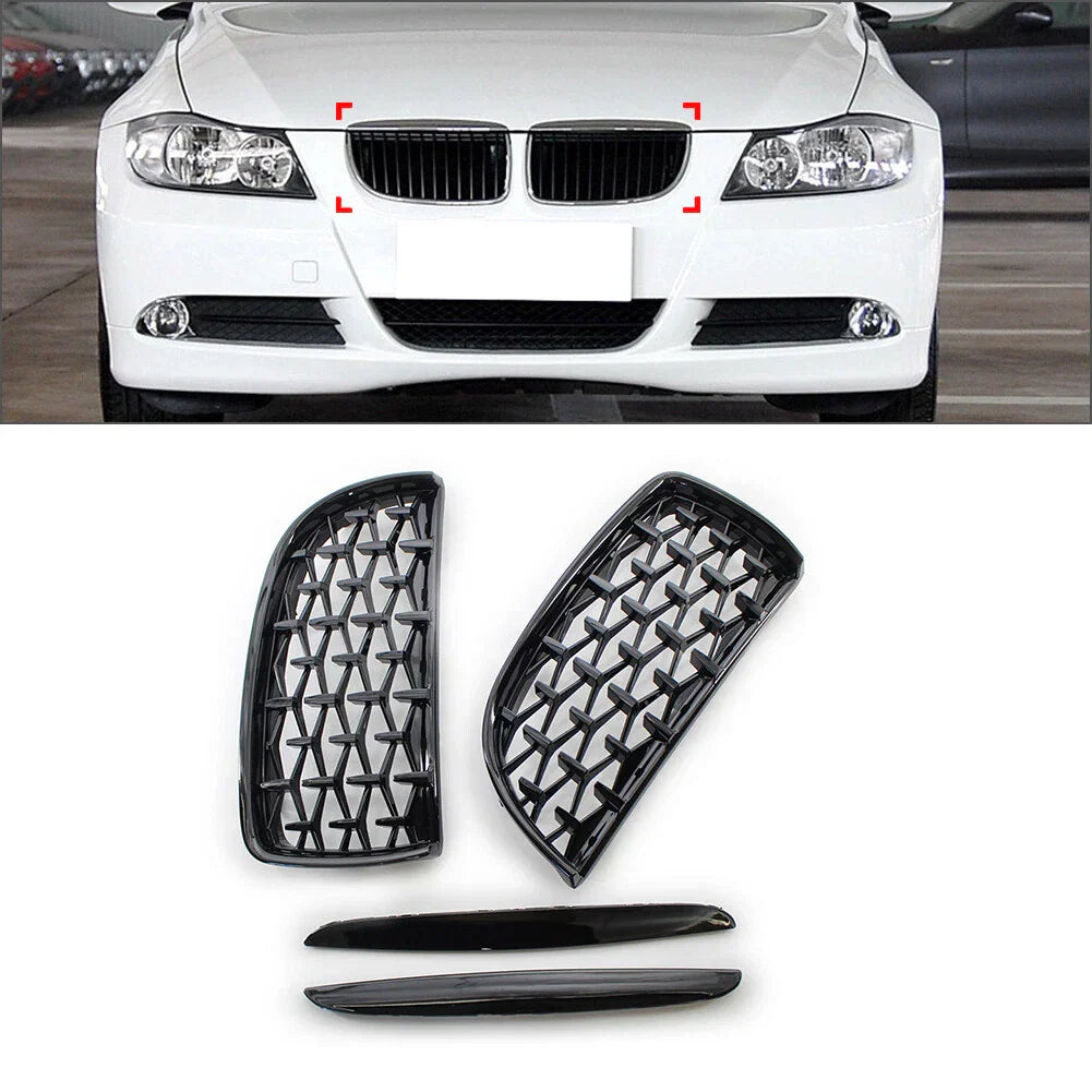 Diamond Black Front Kidney Grille for BMW 3 Series E90 E91 (2005-2008)