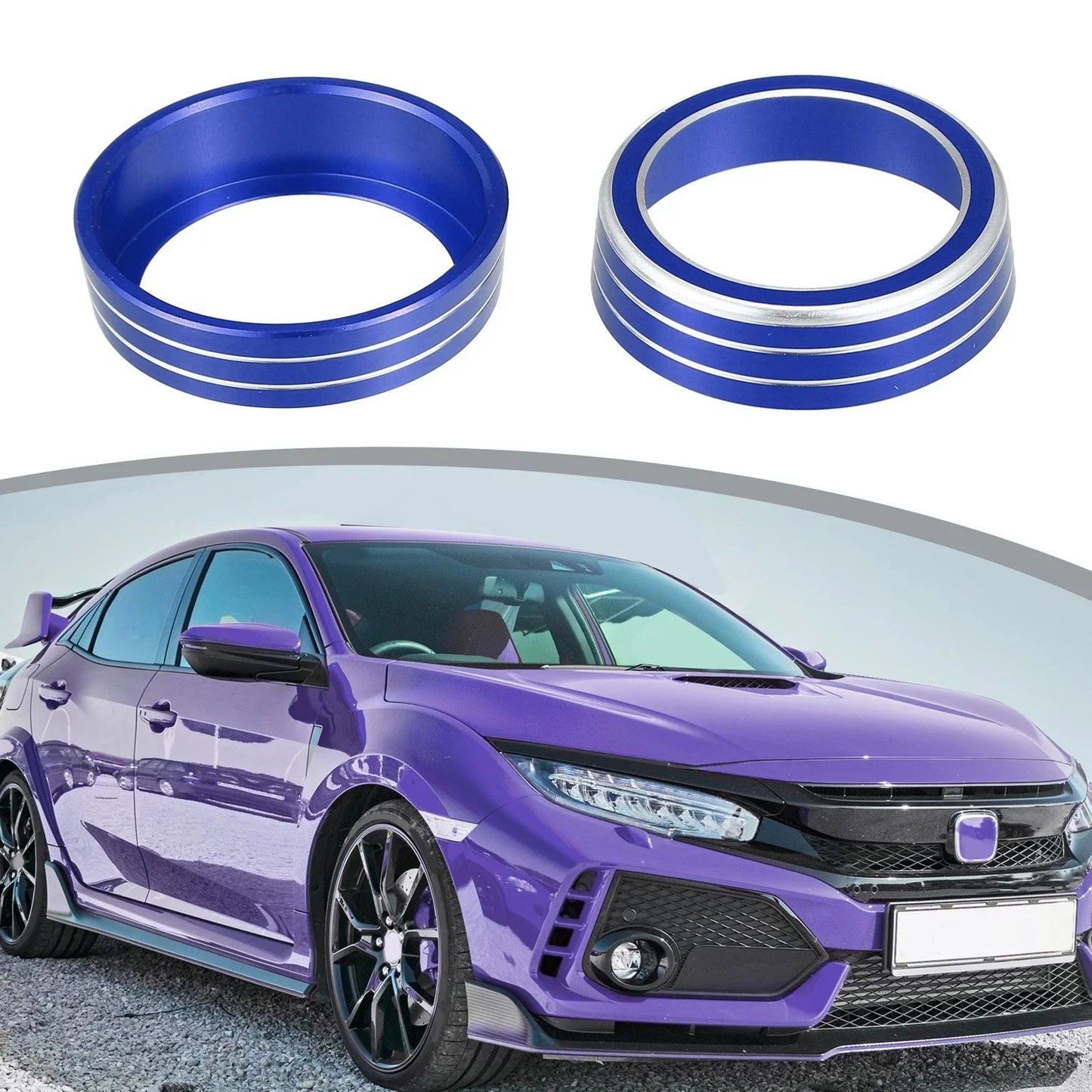 3 x Blue AC Knob Covers & Engine Start Button Cover for Honda Civic (2016-2021)