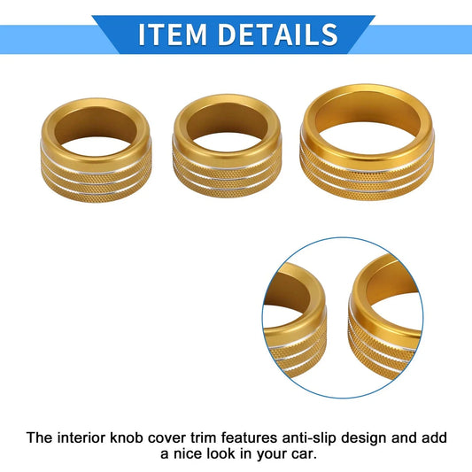 AC Media Tune Switch Knob Cover Ring for Dodge Challenger (2015-2019) - 3 x Gold Tone