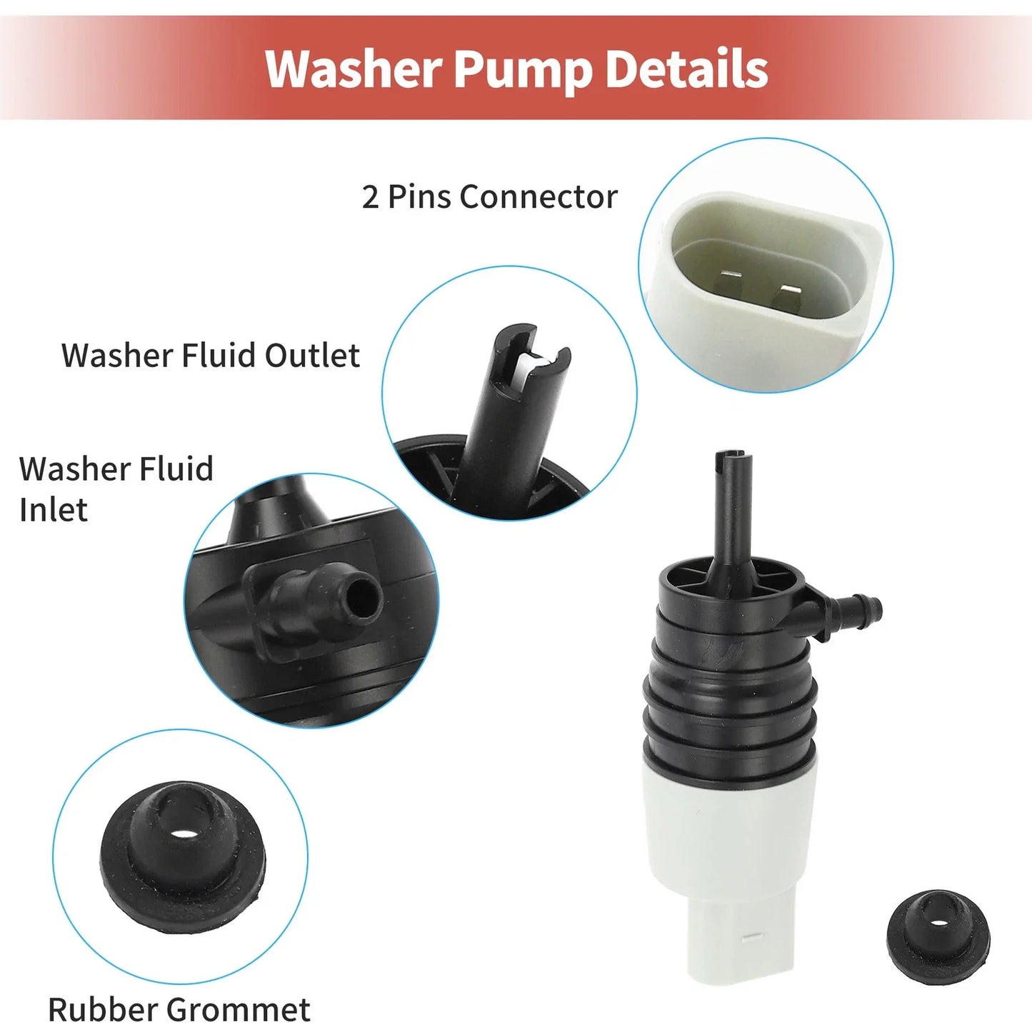 Windshield Washer Pump w/Grommet for Mercedes-Benz C-Class (2015-2023)