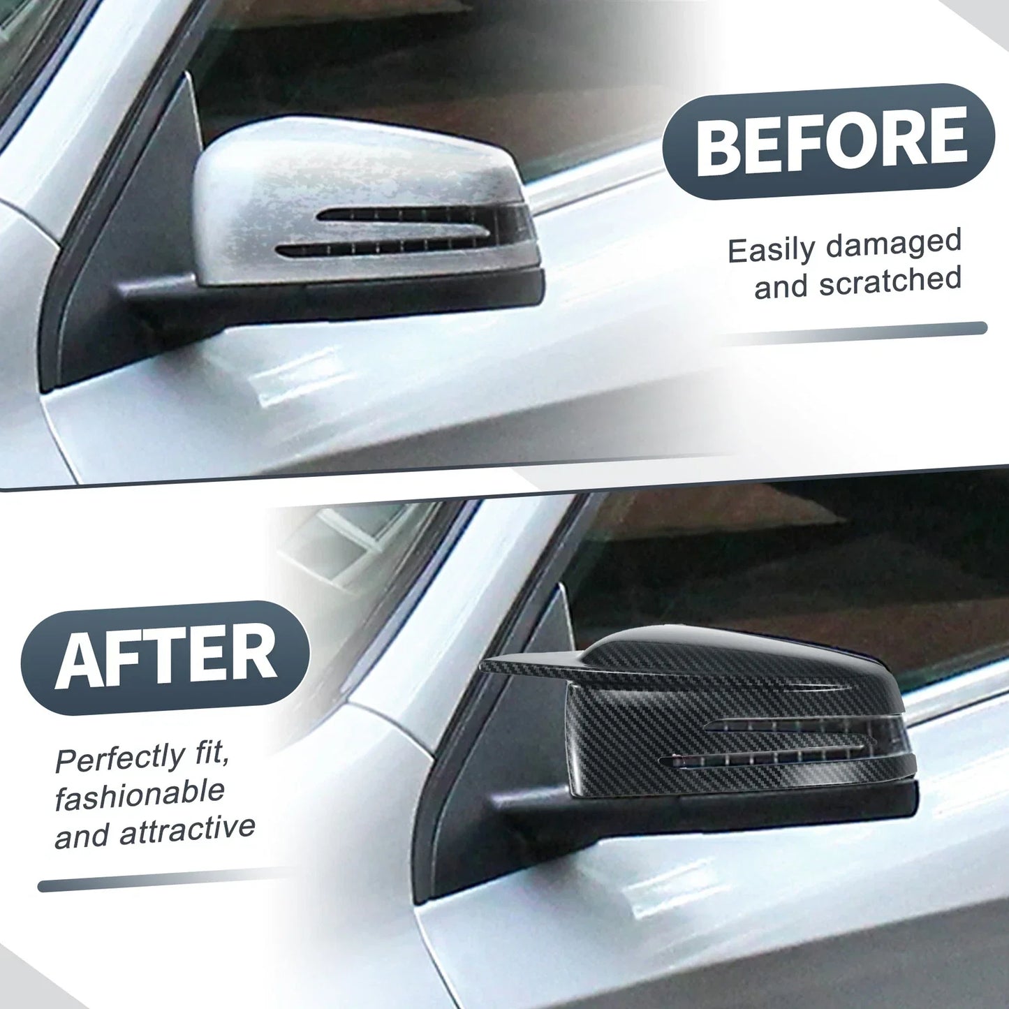 Rearview Mirror Cover Cap 2 x Black Carbon Fiber for Mercedes-Benz W176 W246