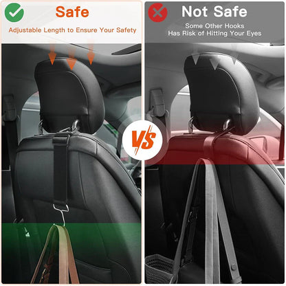 Heavy-Duty Universal Car Seat Headrest Hook Strap - Quick Release - Black