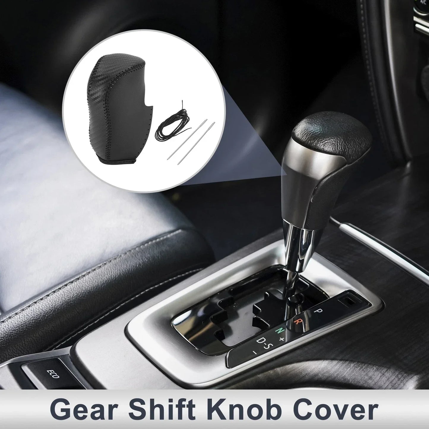 Car Gear Shift Knob Cover Black Faux Leather for Honda Civic (2012-2014)