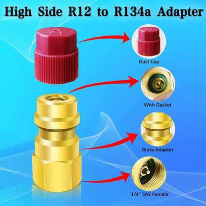 R12 To R134A 2 x Air-Condition Blue/Red Cap Filling Valve Fitting