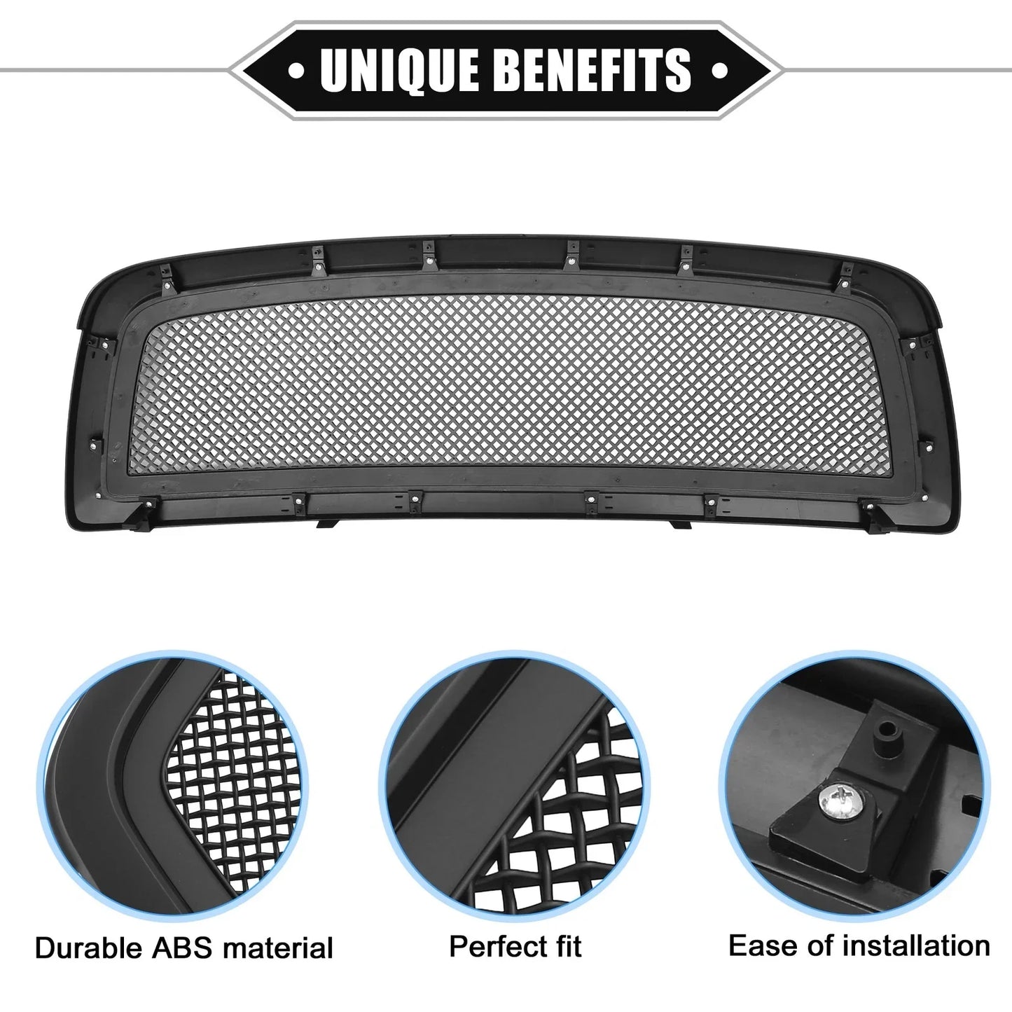 Front Grille Assembly for Dodge Ram 1500 2009-2010 Durable Matte Black