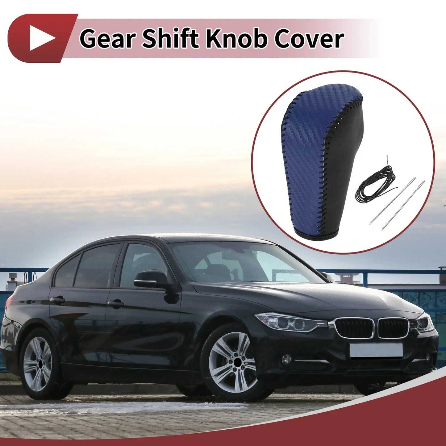 Gear Shift Knob Cover for BMW 3 Series E90 (2004-2012) Black Blue Faux Leather