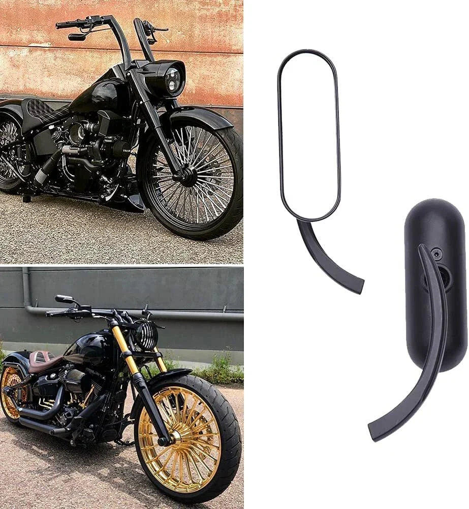 Black Mini Oval Rearview Mirrors for Harley Davidson FXST FXR FXD (1991-2017)