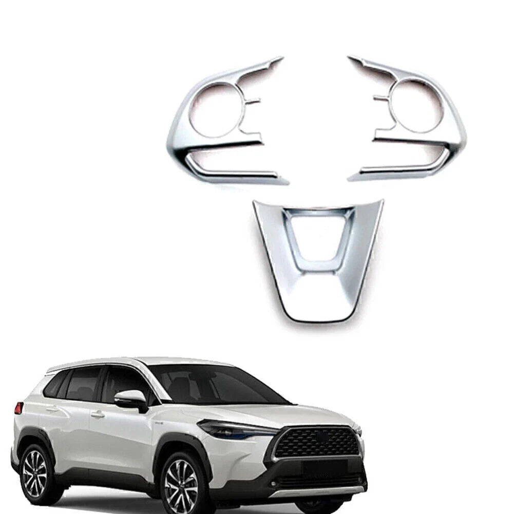 3 x Steering Wheel Frame Cover Trim for Toyota Corolla (2019-2022) Matte Silver