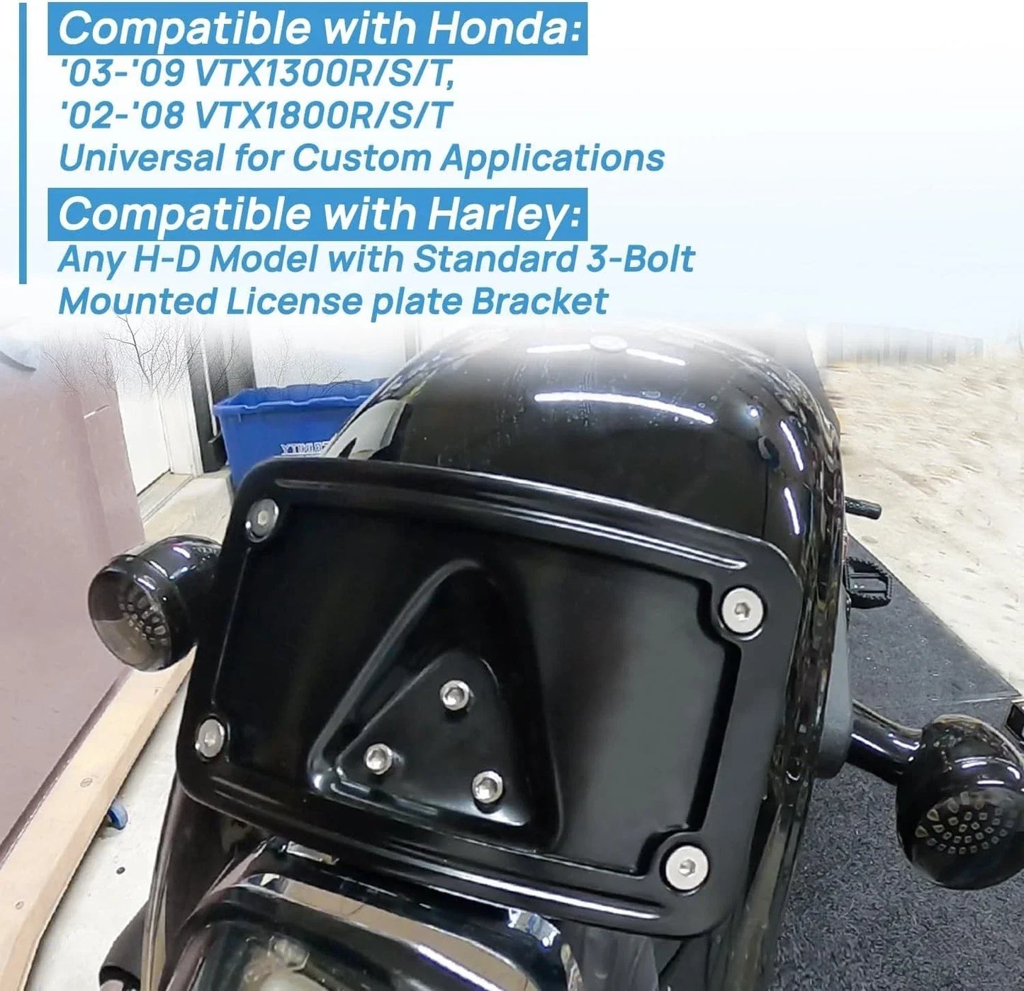 Black Curved Laydown License Plate Mount Bracket for Harley Dyna FXD Sportster (2006-2023)