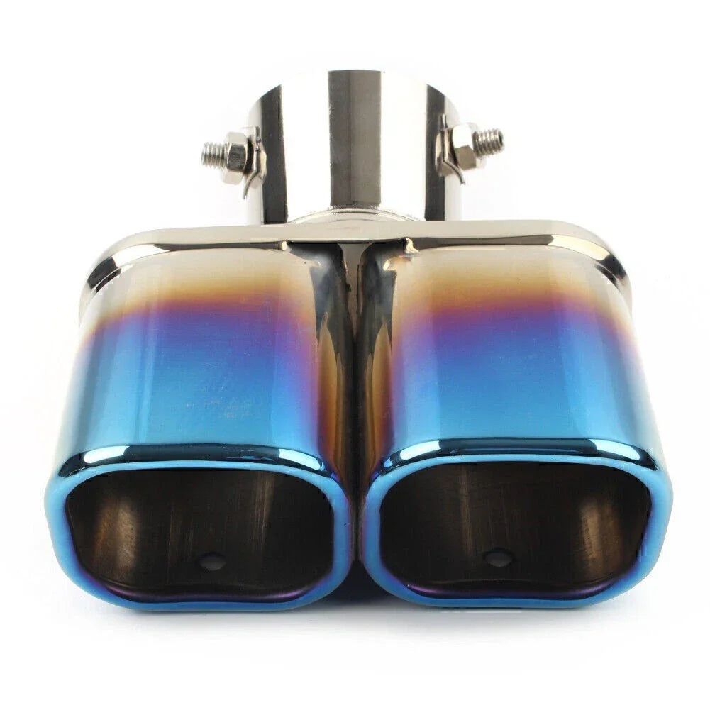 Stainless Steel Dual Exhaust Pipe Tail Muffler Tip for Car (Blue)