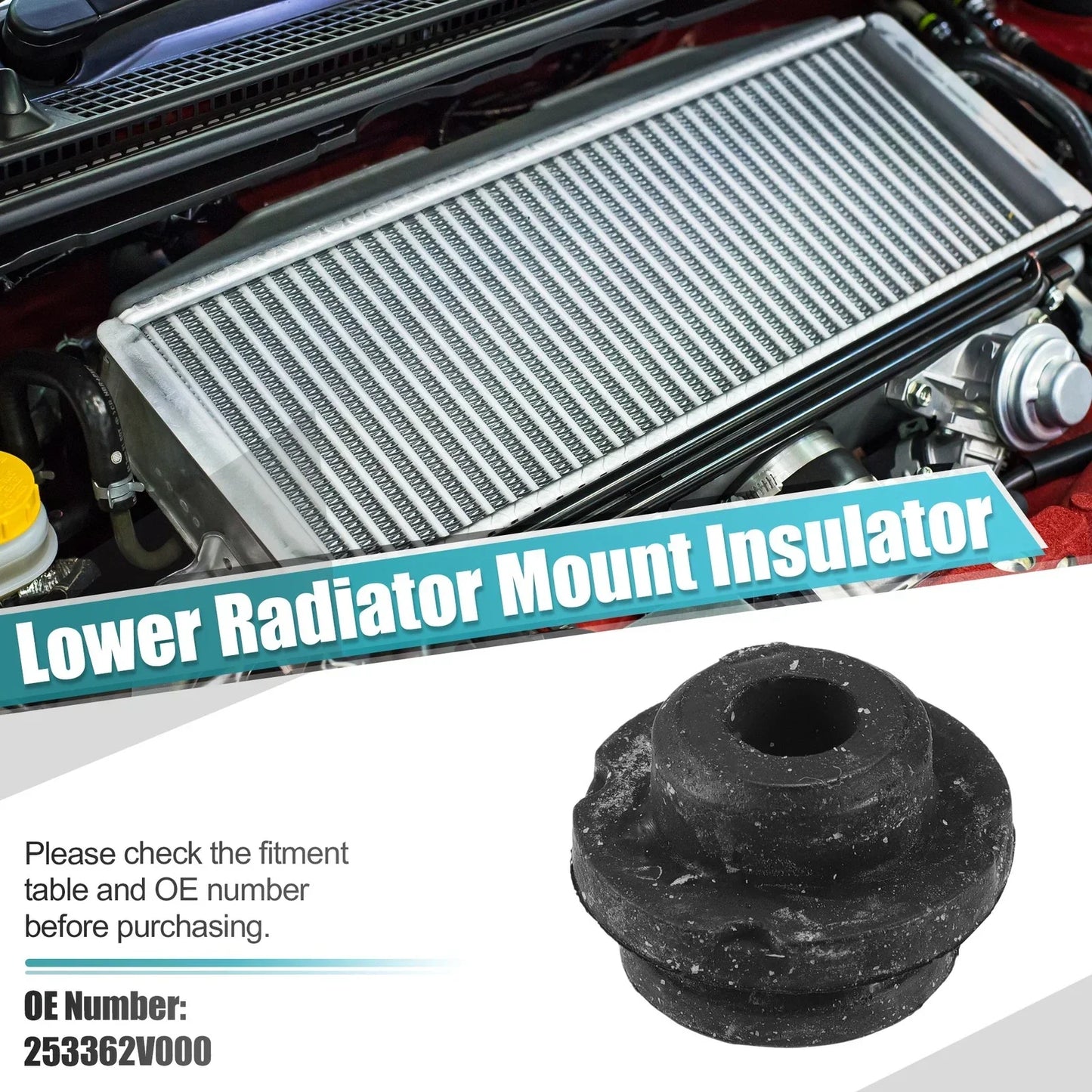 2 x Rubber Car Lower Radiator Mount Insulators for Hyundai Accent (2012-2017)