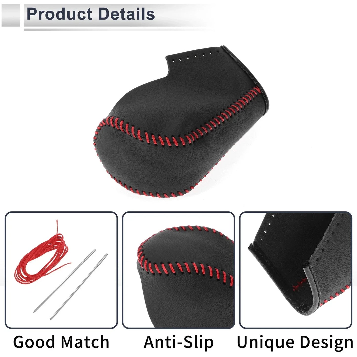 Gear Shift Knob Cover for BMW 3 Series (2004 - 2012) Black Red Faux Leather