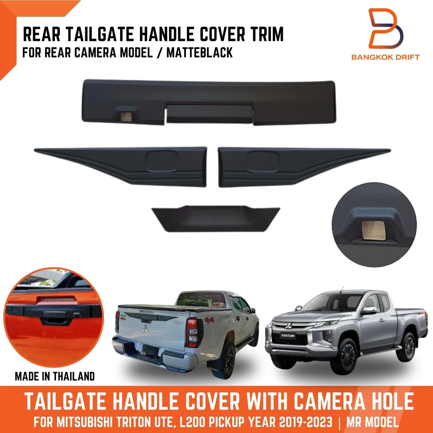 Matte Black Rear Tailgate Handle Cover for Mitsubishi Triton Ute (2019-2023)