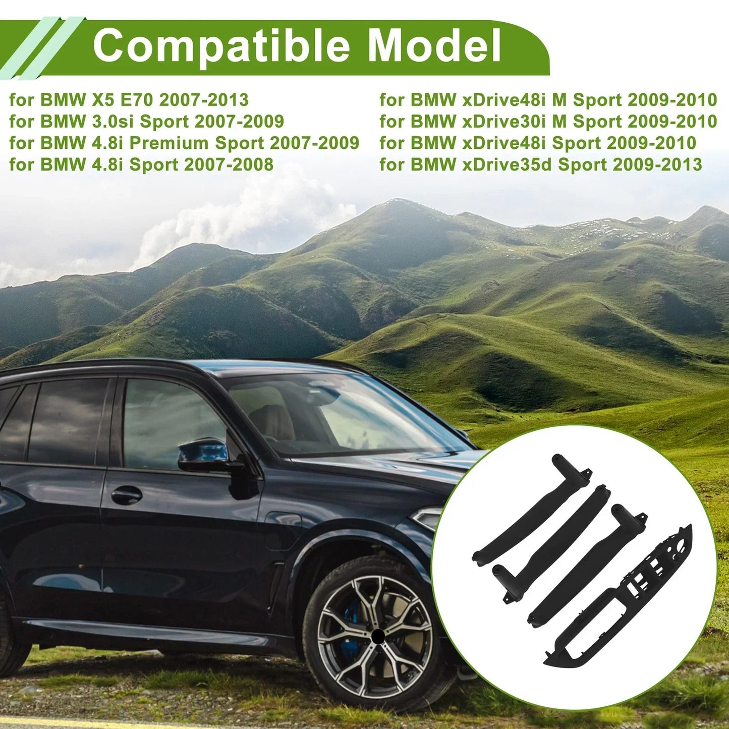 Door Panel Handle Pull Trim Cover for BMW X5 E70 (2007-2013) Black