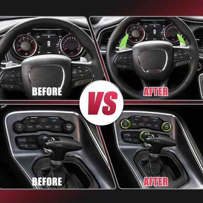 Green Steering Paddle Shifter & AC Volume Knob Cover Ring Trim for Dodge Charger