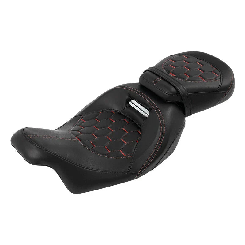 Black Driver Passenger Seat Red Stitching for Harley Touring CVO (2009-2023)