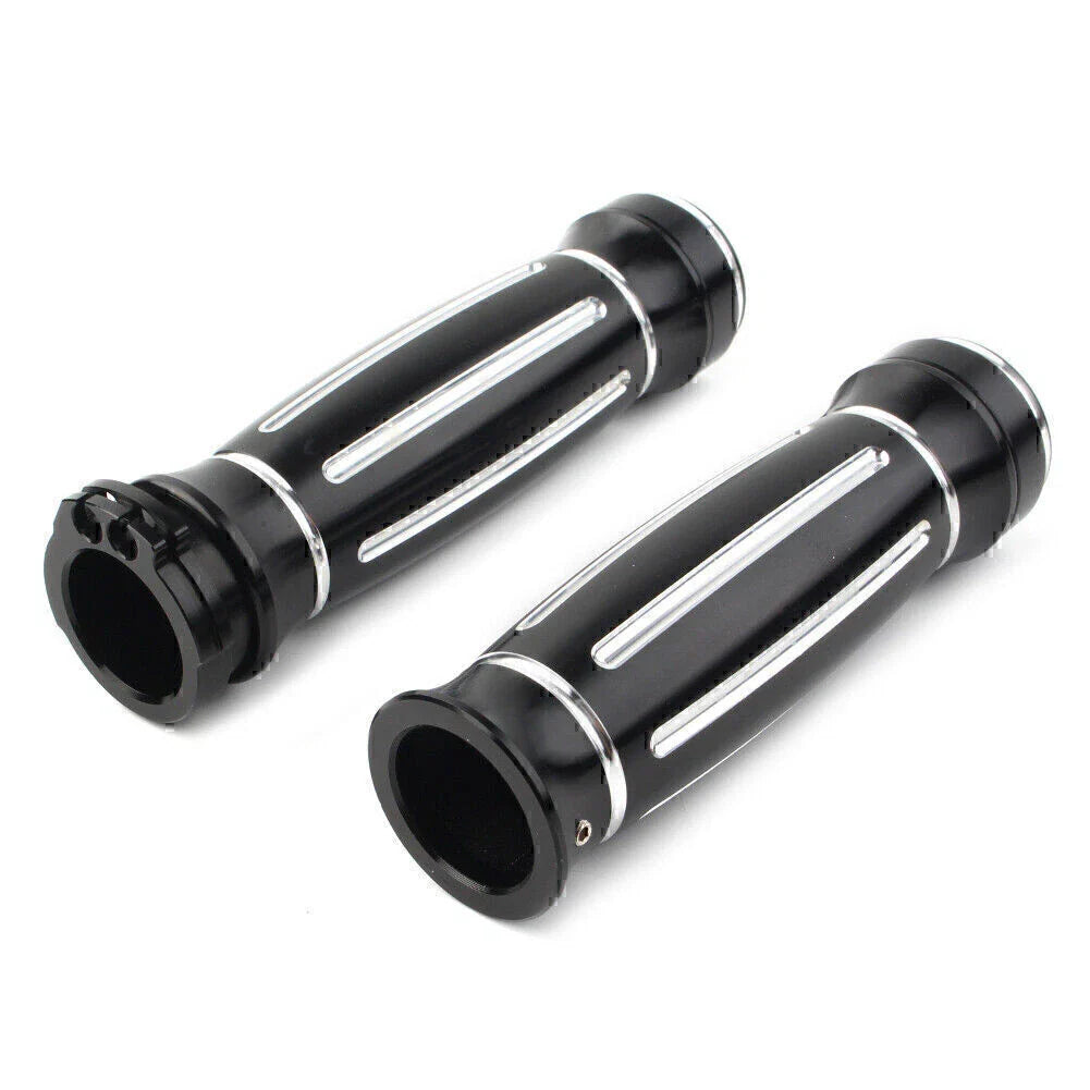 Black CNC Billet Aluminum 1" Handlebar Grips for Harley Touring