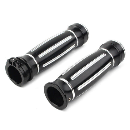 Black CNC Billet Aluminum 1" Handlebar Grips for Harley Touring