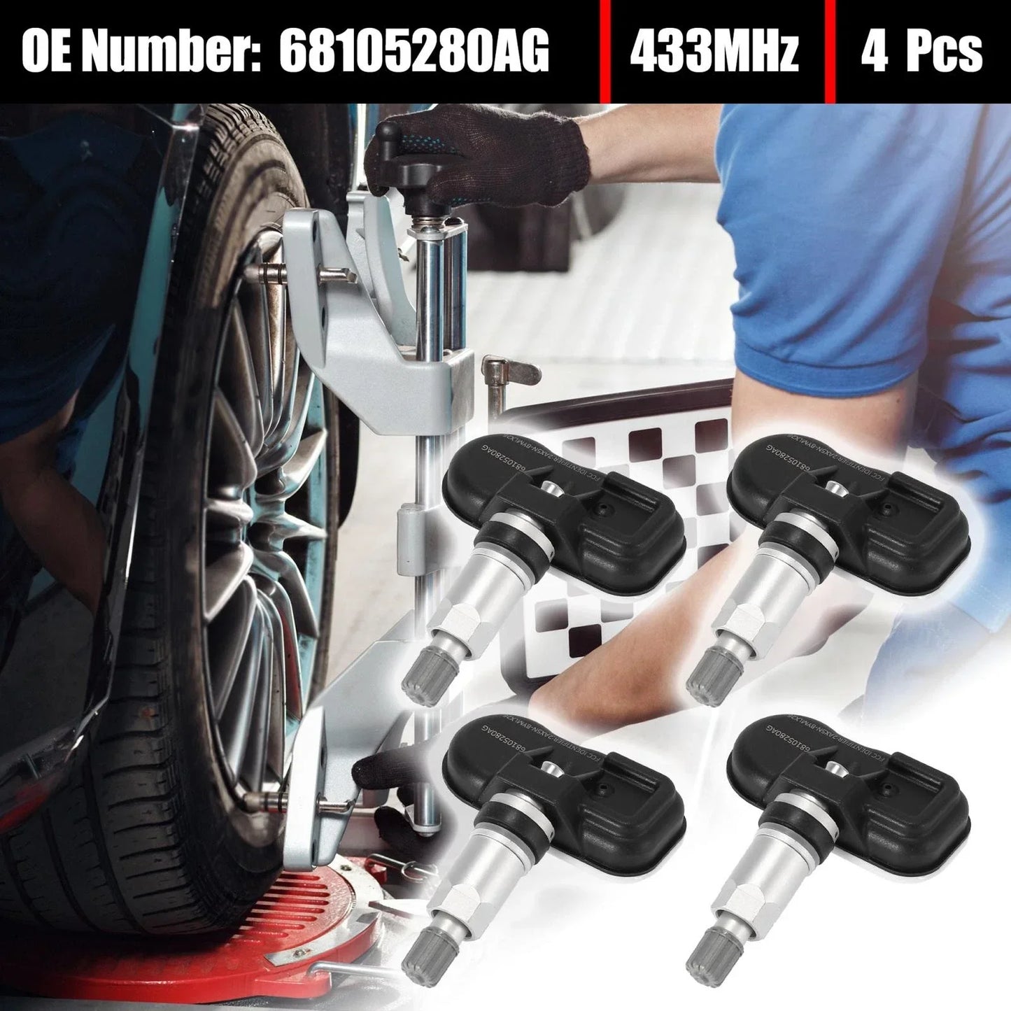 4 x 433MHz TPMS Sensors for Chrysler 200, Dodge Dart (2013-2017)