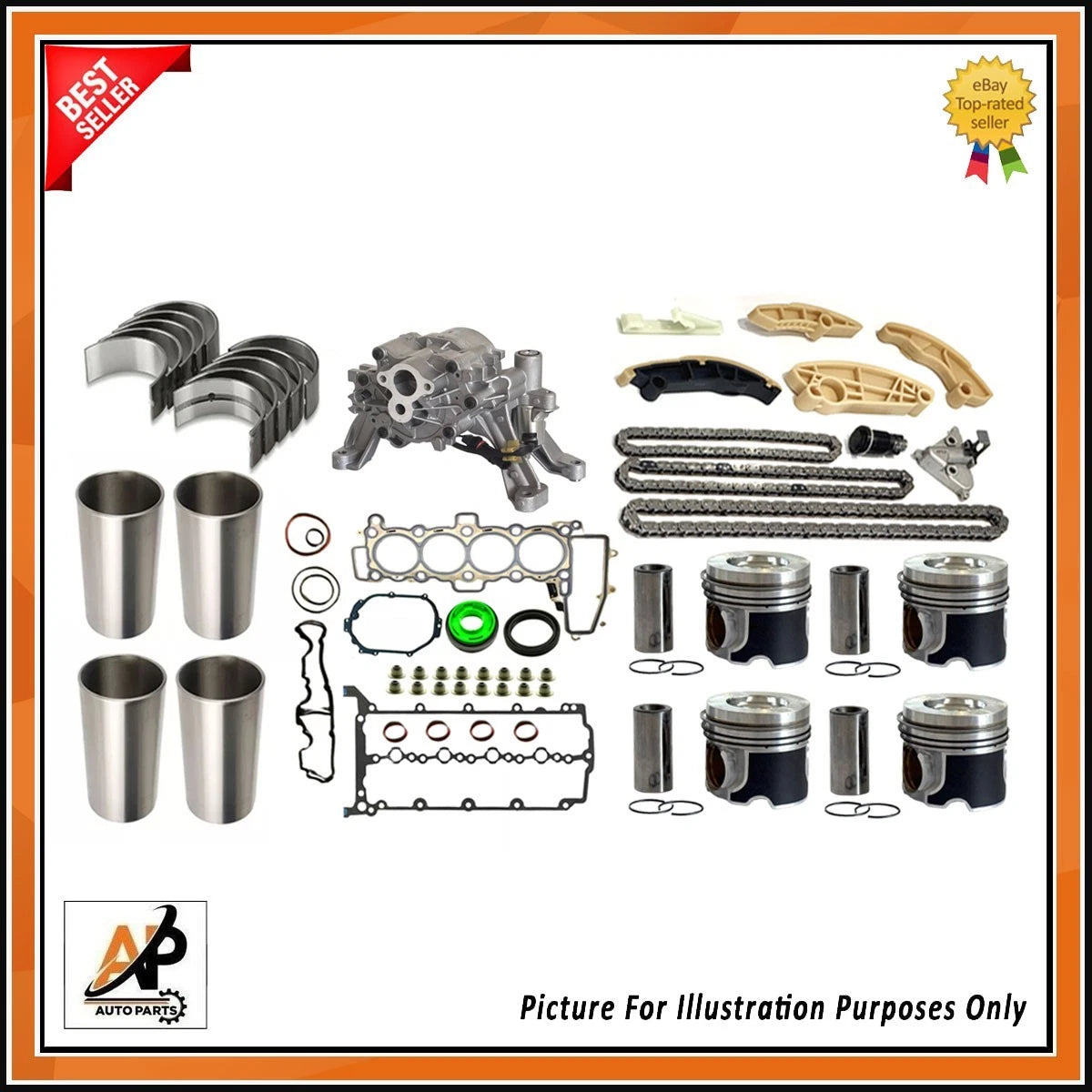 Engine Rebuild Kit with Piston Rings Timing Chain Oil Pump for Land Rover LR (2014–2019)