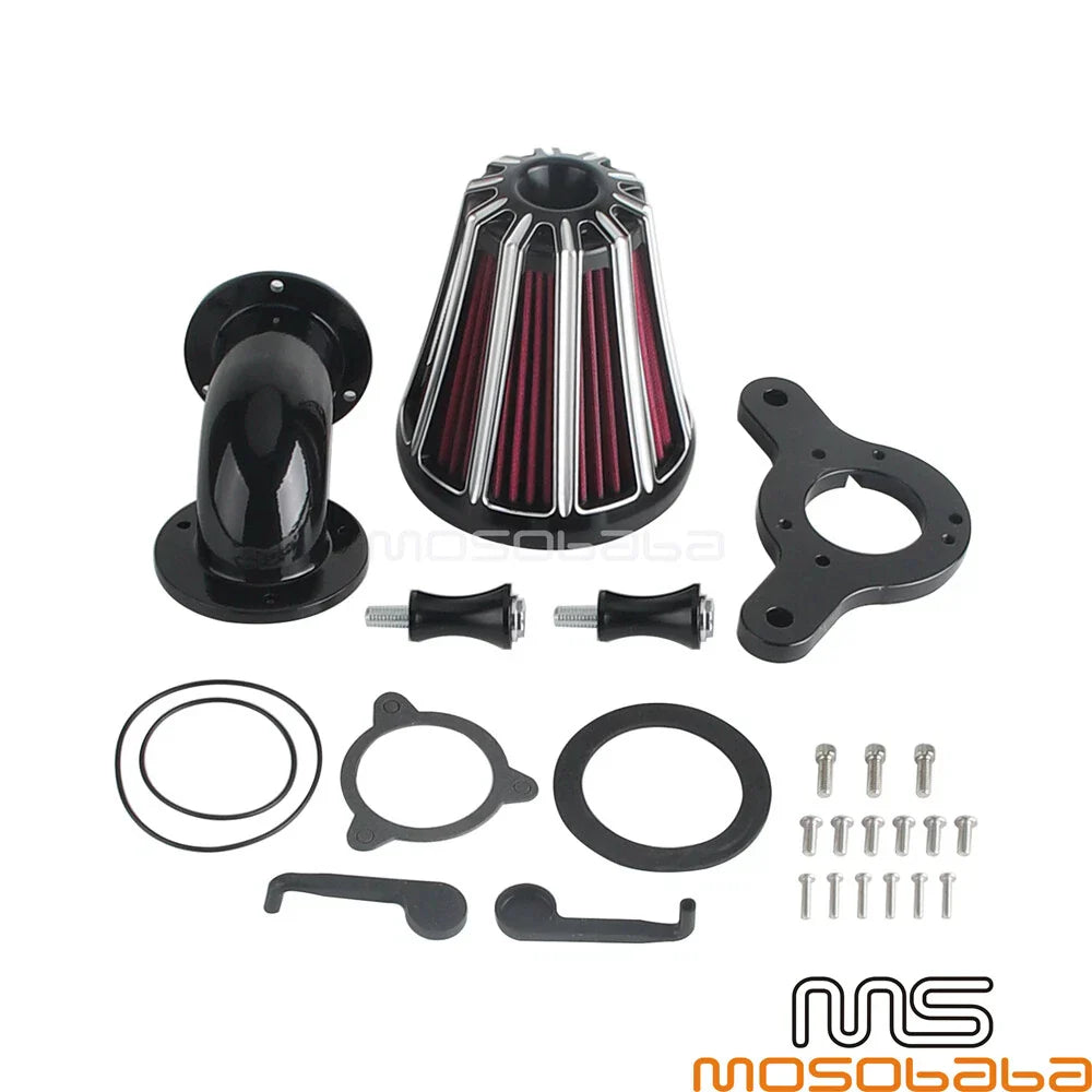 Black Air Filter Cleaner Intake Kit for Harley Road King FLHR (2004-2023)