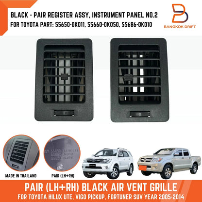 BLACK  LH+RH AIR A/C VENT GRILLES for TOYOTA HILUX UTE VIGO (2005-2014)