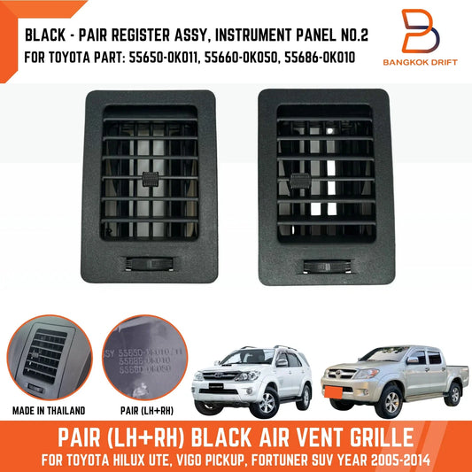BLACK  LH+RH AIR A/C VENT GRILLES for TOYOTA HILUX UTE VIGO (2005-2014)