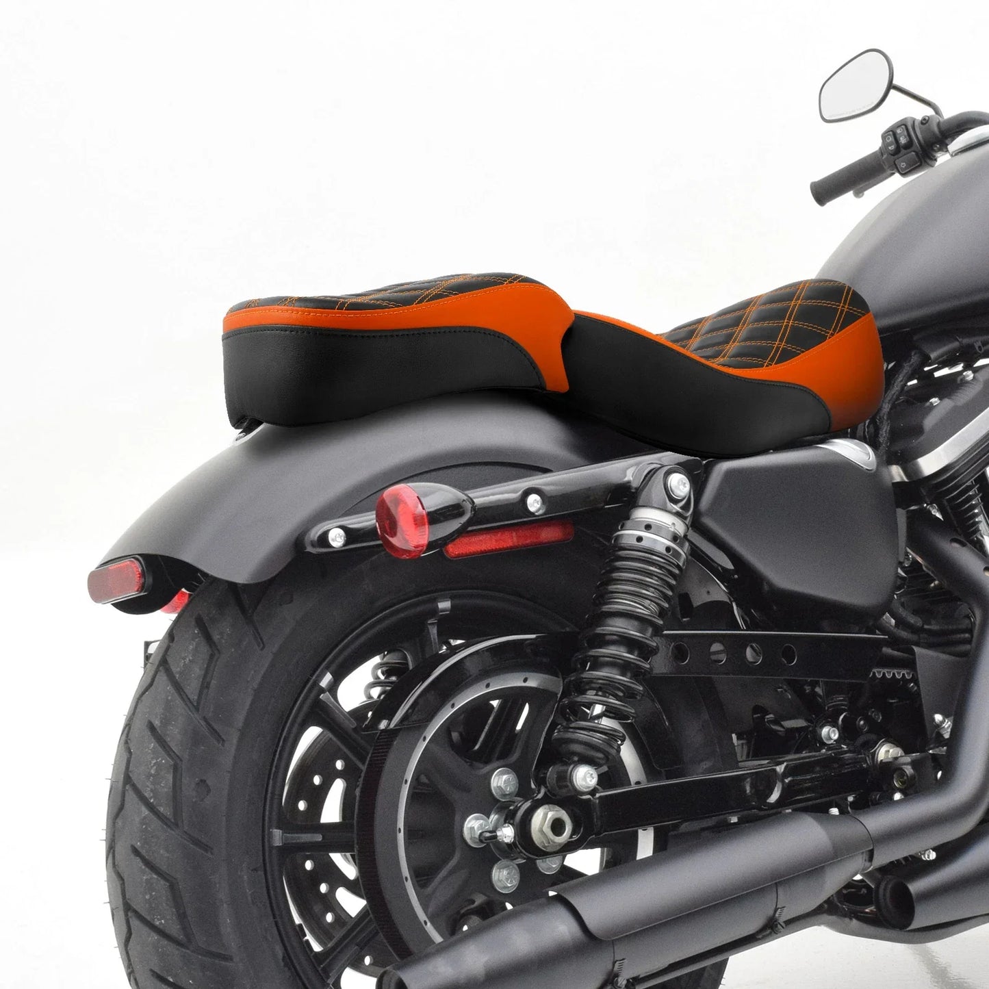Rider & Passenger Seats for Harley Iron 883 XL883N (2016-2022) Black/Orange
