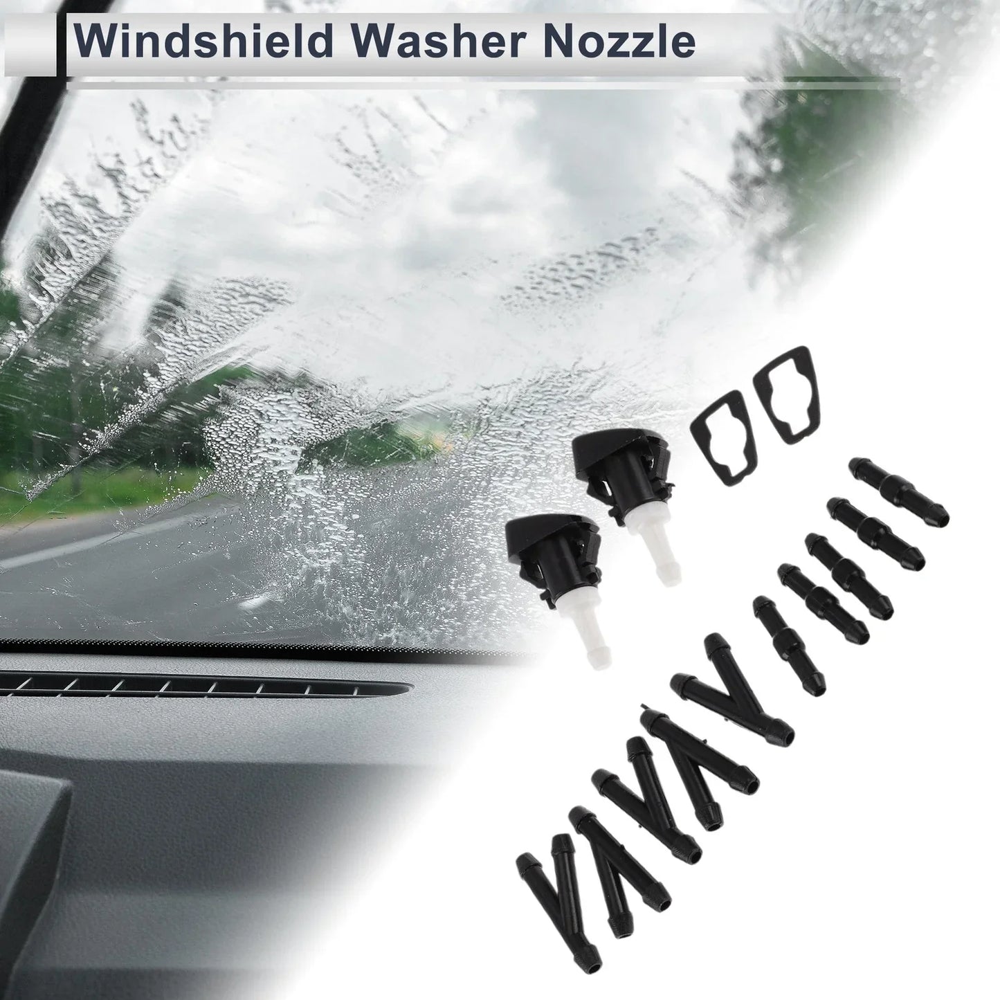 Windshield Washer Nozzle w/ 5" Hose Connector for Dodge - Black, White