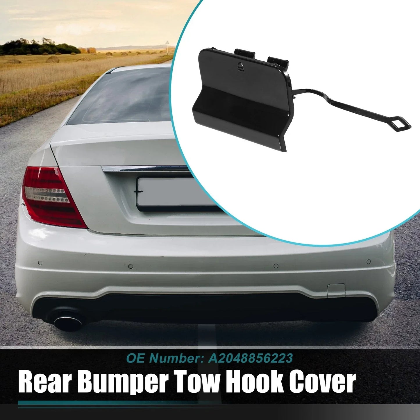 Rear Bumper Tow Hook Cover for Mercedes Benz C-Class (2012-2015) Black