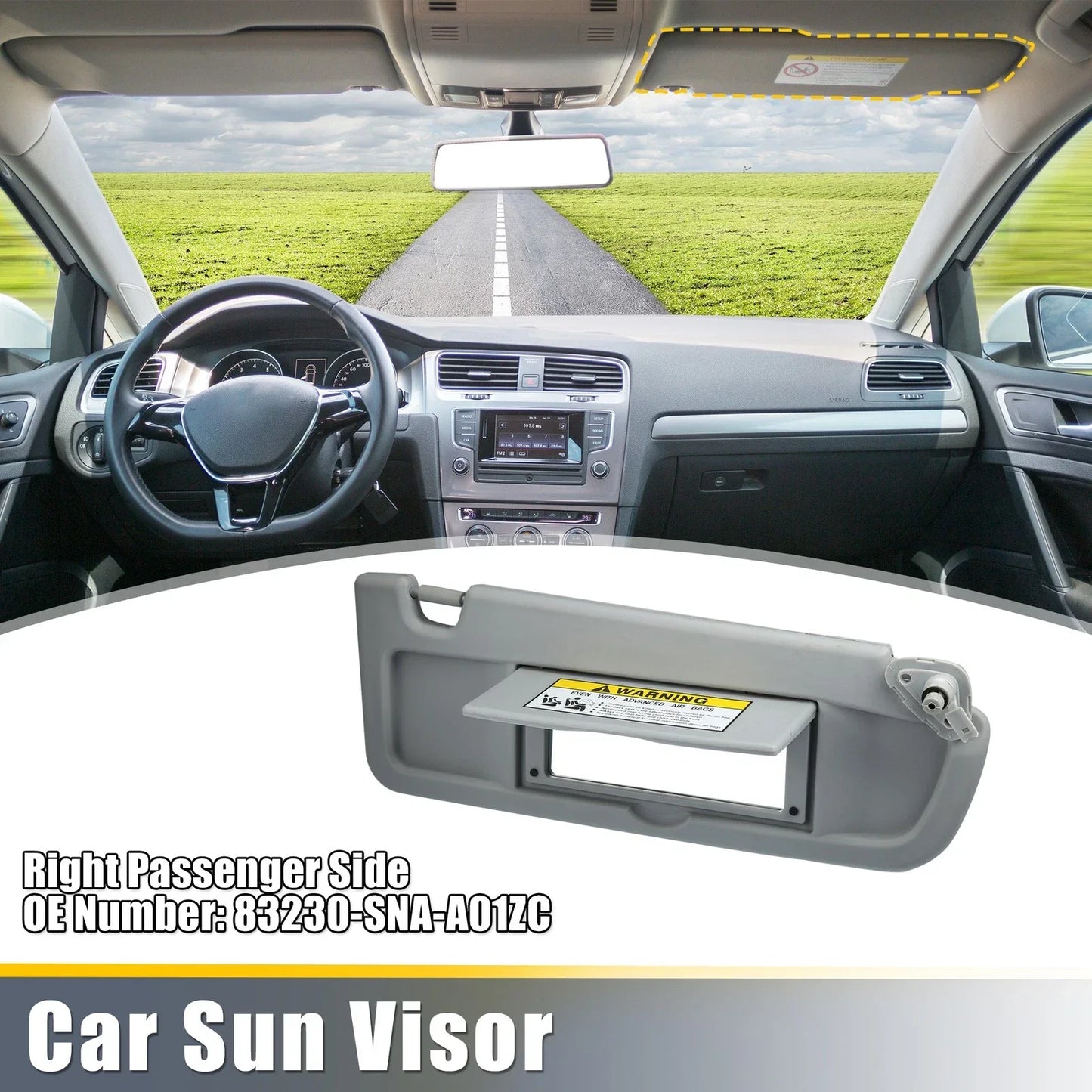 Right Side Sun Visor Replacement for Honda Civic (2006-2011) Gray