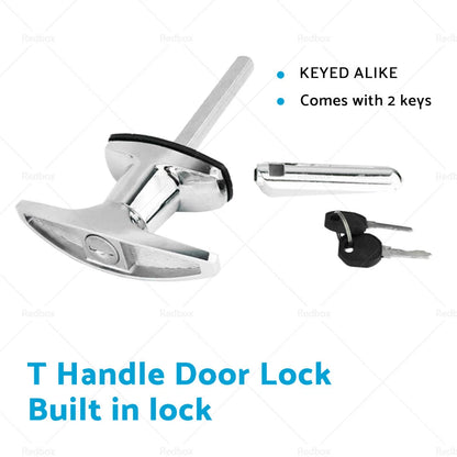 Chrome Rear Fixing T Handle Lock w/ Key for Trailer Caravan Toolbox