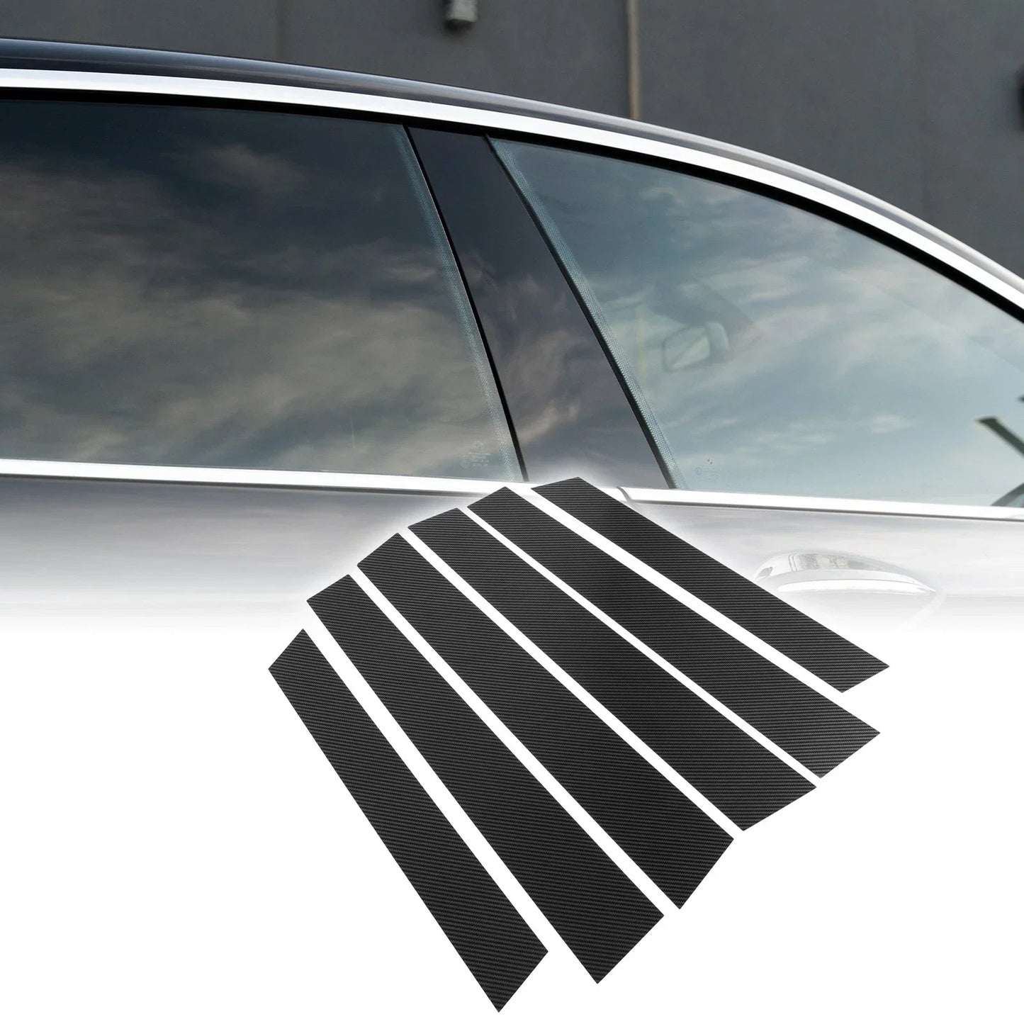 6 x Car Pillar Window Trim Covers for Honda CR-V (2007-2011) Black Carbon Fiber
