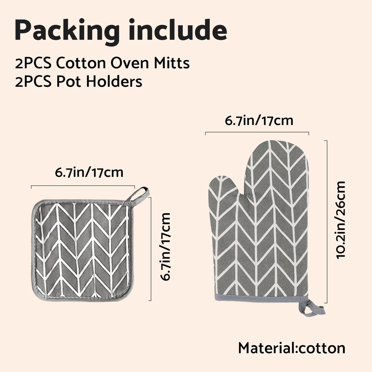 Grey Oven Mitt & Pot Holder Set - BBQ Gloves for Cooking & Baking